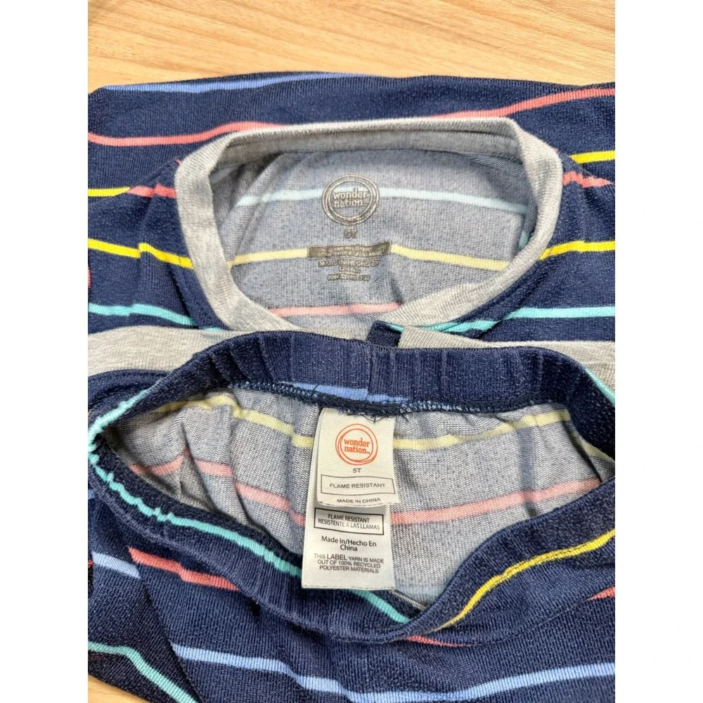 Wonder Nation Boys Pajama Set 2-Pack Blue Camo Stripe Henley 5T Sleepwear Bundle